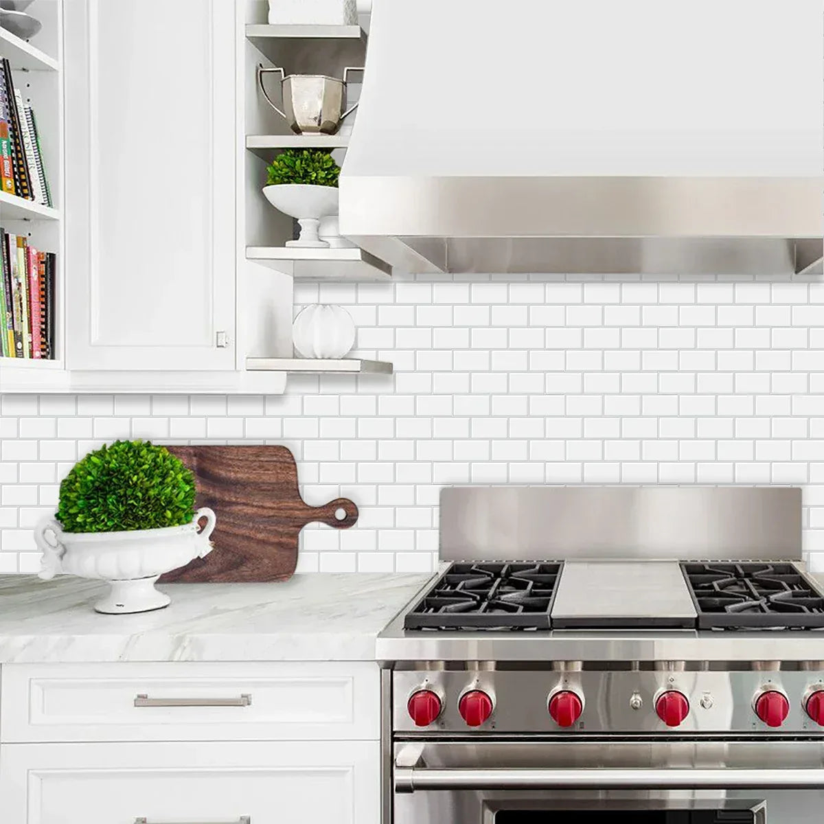 5 Sheets Wall Tile Sticker White Self Adhesive Tiles Waterproof Vinyl Wallpaper Backsplash For Kitchen Living Room Bathroom - Urbizia