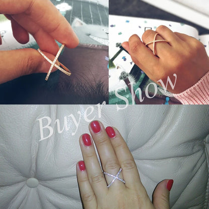 Yupsk Exquisite Shiny Blue Turquoise CZ Cross Ring for Women Fashion Engagement Wedding Rings Couple Jewelry