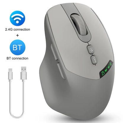 Noiseless T02 Dual Mode Wireless Mouse Bluetooth 5.0 & 2.4G, Silent Click, Large Battery Rechargeable, Battery Display