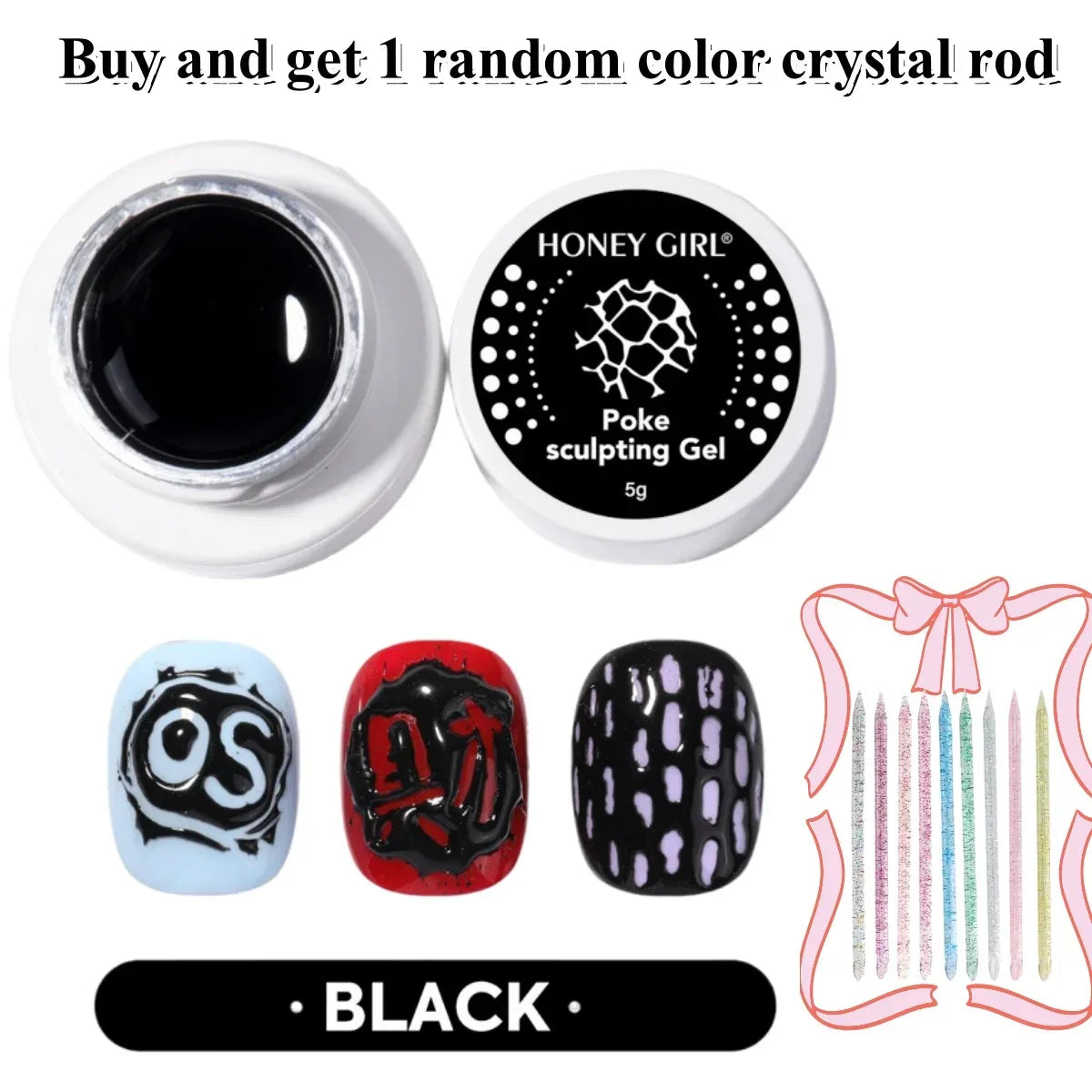 Creative Nail Art  poke Gel with Special Base Coat, Black/White Silvery Golden  for DIY Multi-Style Designs,  Holiday Gift