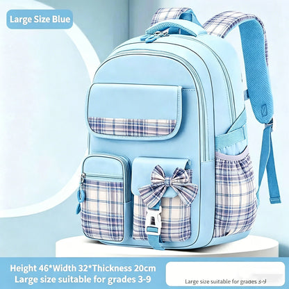 Protecting The Spine Ergonomics Elementary School Students Girls Checkered Backpack Large Capacity Lightweight Waterproof