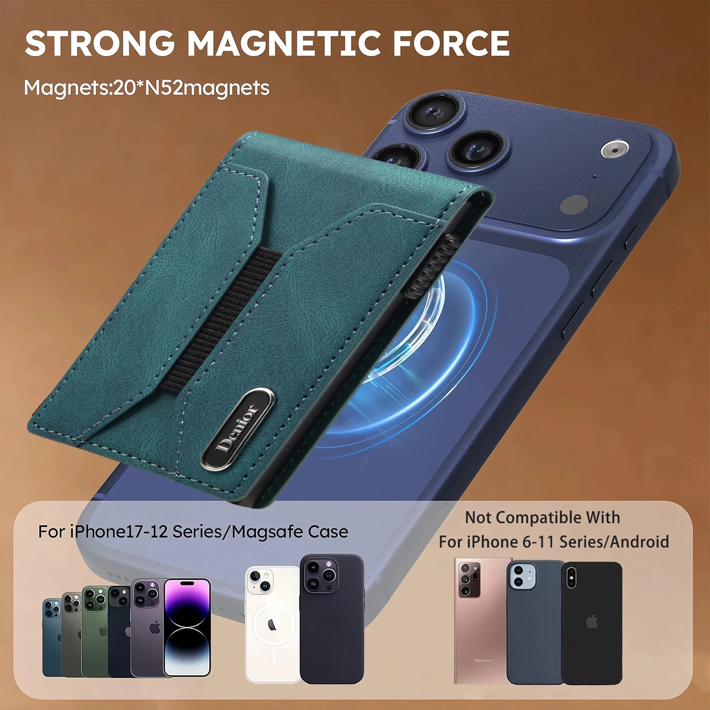 Denior Magsafe Magnetic Card Bag, Press Type Automatic Pop-Up Multifunctional Card Box, Can Hold 6-10 Credit Cards Leather Walle