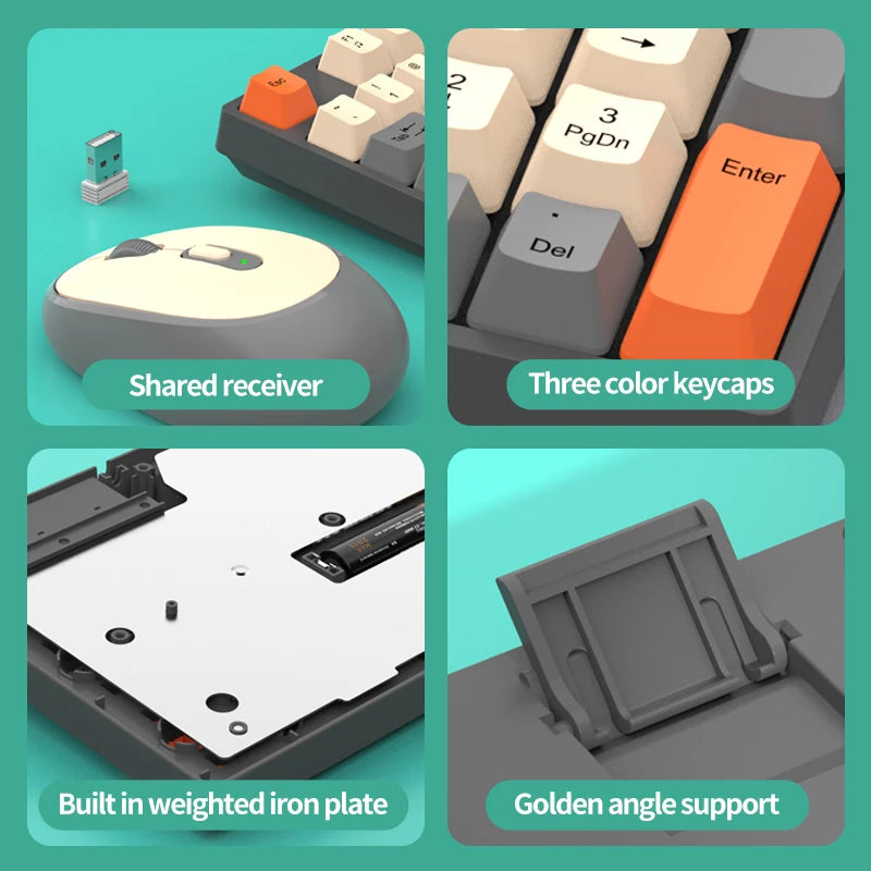 2.4G Wireless Keyboard Mouse Combo for Office Home - Battery Operated, 4 Color Options (Tricolor/Pink Popular) - Stable & Durabl