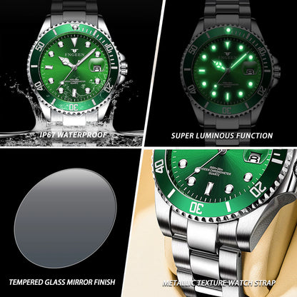BINBOND Durable Stainless Steel Strap Precise Quartz Wristwatches for Men Luxury Luminous Waterproof Auto Date Men's Watch Reloj