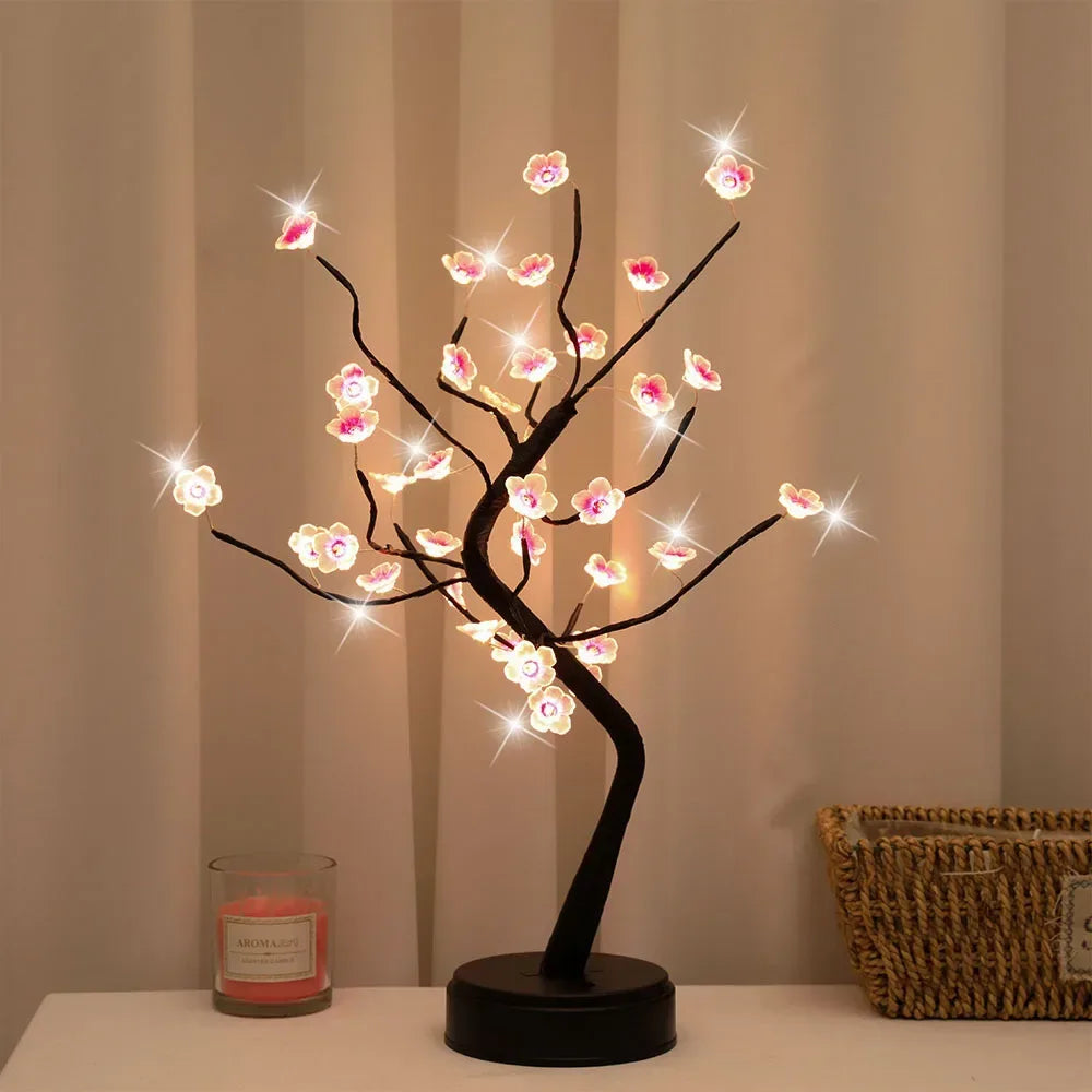 Table Tree Night Light USB/Battery Powered Touch Switch Artificial Bonsai Cherry Blossom Desktop Tree LED Lamp Light Decoration - Urbizia