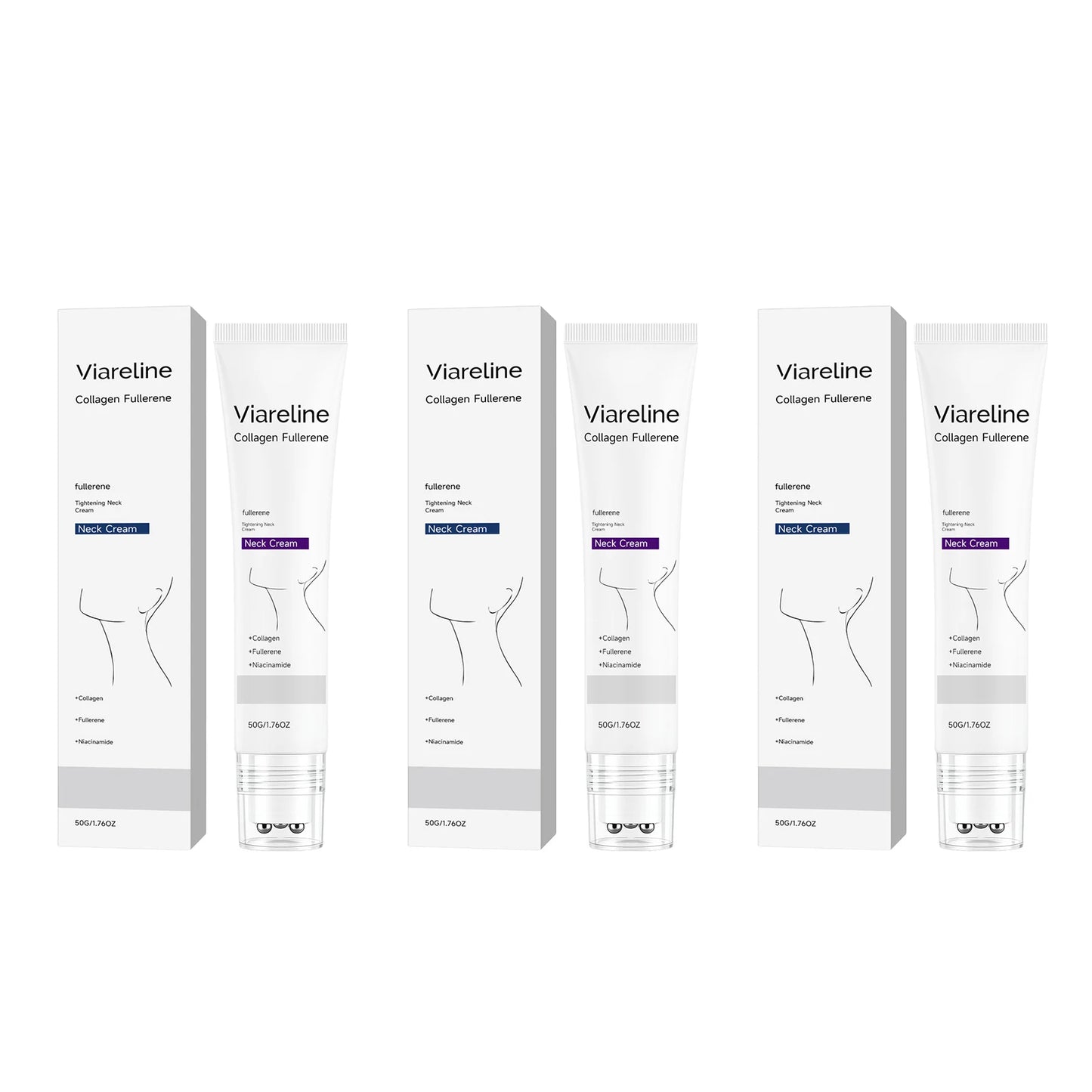 Collagen Fullerene Neck Cream Niacinamide Brightening Jawline Tighten Lift Firming Anti-Wrinkle Neck Care Moisturizing Cream with Rollers