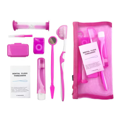 8Pcs Orthodontic Dental Care Brush Kit Teeth Cleaning Braces Toothbrush with Interdental Brush Floss Thread Ortho Wax Travel Kit