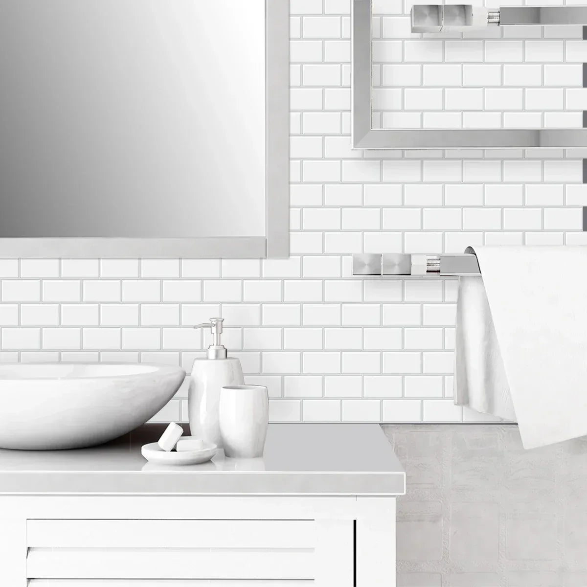 5 Sheets Wall Tile Sticker White Self Adhesive Tiles Waterproof Vinyl Wallpaper Backsplash For Kitchen Living Room Bathroom - Urbizia