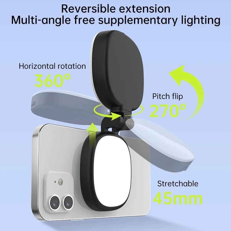 Magnetic Multi-functional Mobile phone Selfie mirror Mini Fill light dual-colour adjustable reversible fill light bracket