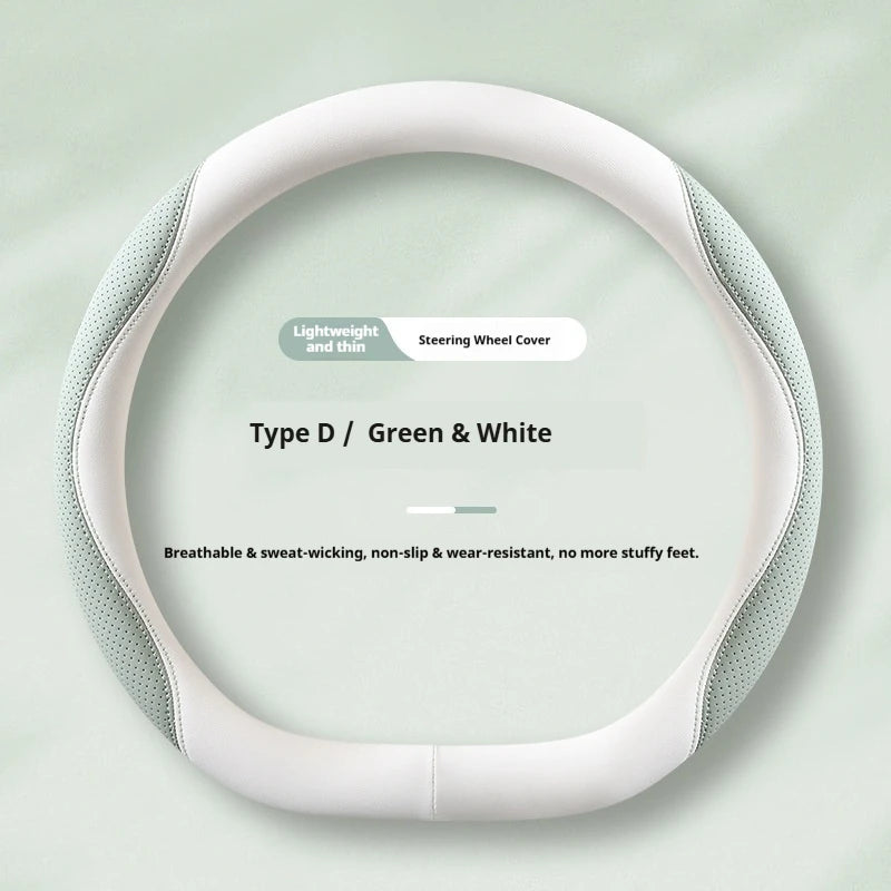 Practical Car Steering Wheel Cover Perforated Leather Four Seasons Universal Breathable Sweat Absorbent Non Slip Ultra Thin
