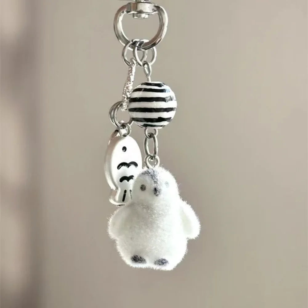 Cute Flocking Cat Small Pendant Keychain Meme Keyring Bag Earphone Keychain Pendants Decoration Keyrings Phone Chain Lanyard