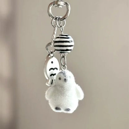Cute Flocking Cat Small Pendant Keychain Meme Keyring Bag Earphone Keychain Pendants Decoration Keyrings Phone Chain Lanyard