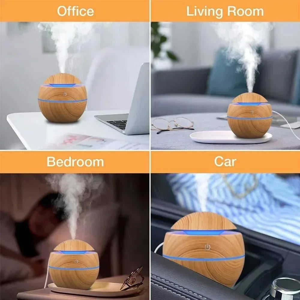Humidifier Electric Air Aroma Diffuser Wood Ultrasonic Air Humidifier Essential Oil Aromatherapy Cool Mist Maker for Bedroom - Urbizia