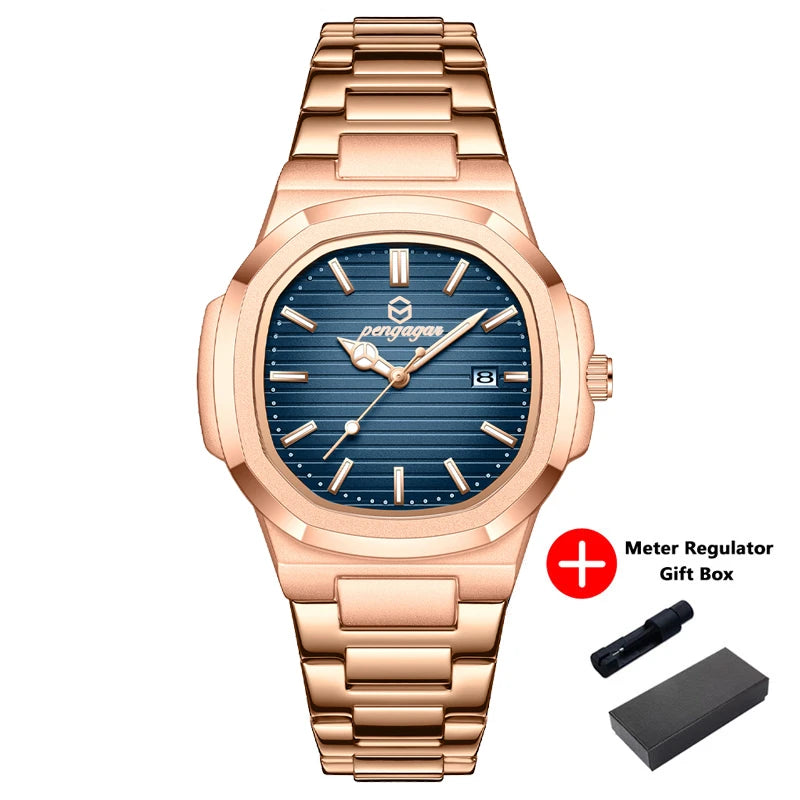 2026 New Luxury Military Man Watch Square Waterproof Luminous Date Week Men Watch Stainless Steel Quartz Men's Watches Reloj+box