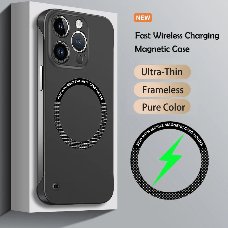 Luxury Ultra Slim Magnetic Frameless Solid Color Phone Case for Magsafe iPhone 13 12 Mini 11 Pro XR X XS Max Shockproof Cover