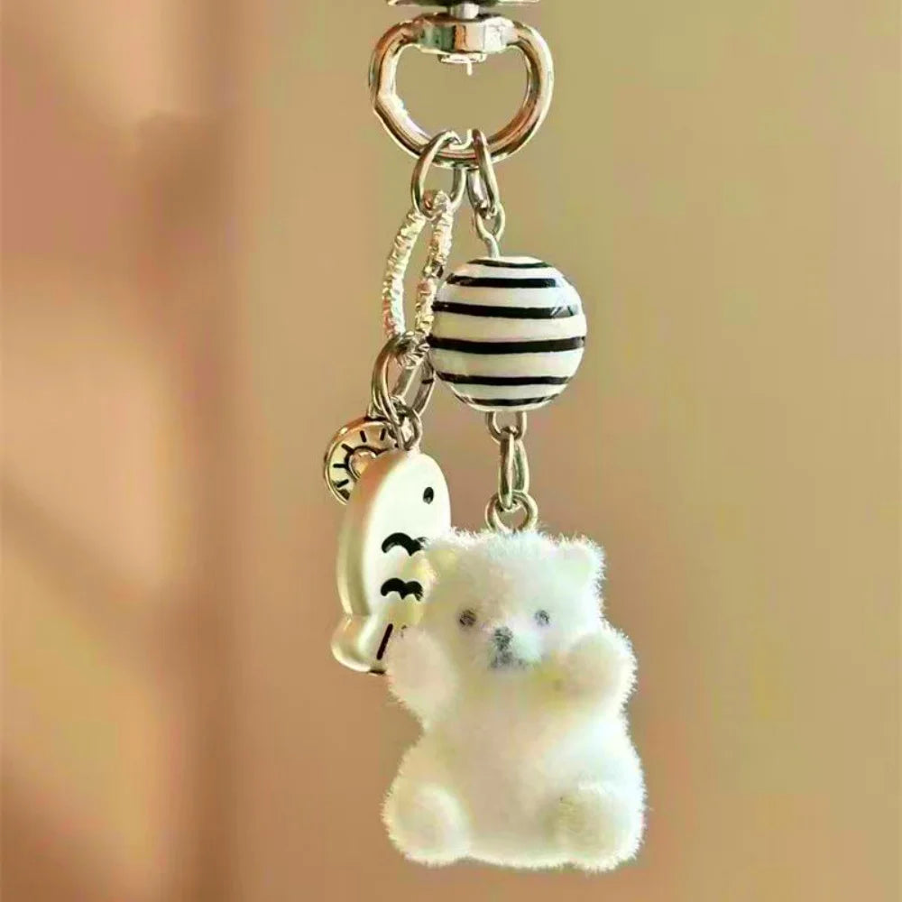Cute Flocking Cat Small Pendant Keychain Meme Keyring Bag Earphone Keychain Pendants Decoration Keyrings Phone Chain Lanyard