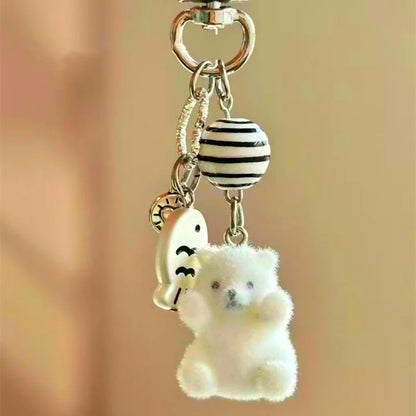 Cute Flocking Cat Small Pendant Keychain Meme Keyring Bag Earphone Keychain Pendants Decoration Keyrings Phone Chain Lanyard