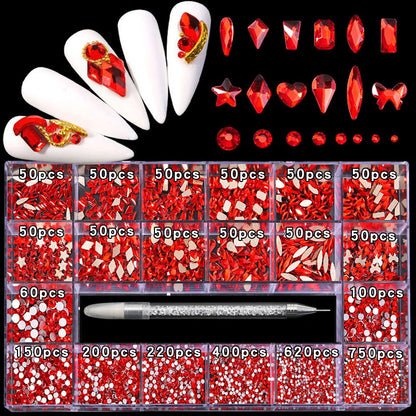 21 Grid Nail Art Diamond Flat Bottom Glass Diamond Multi-Style Special-Shaped Diamond Shiny Nail Rhinestone DIY Nail Art Jewelry
