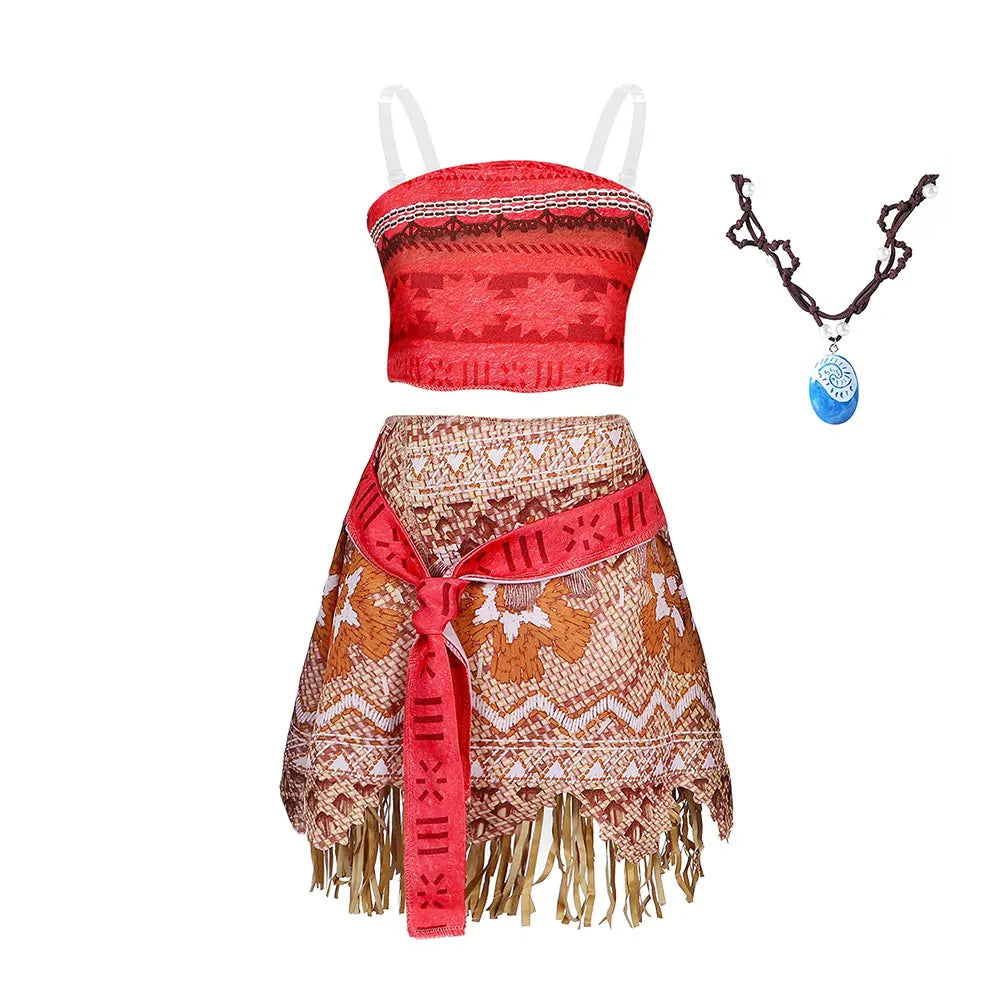 Ocean Adventure Moana Costume – Two Pieces Polynesian Style Vaiana Princess Dress Up for Girls Halloween