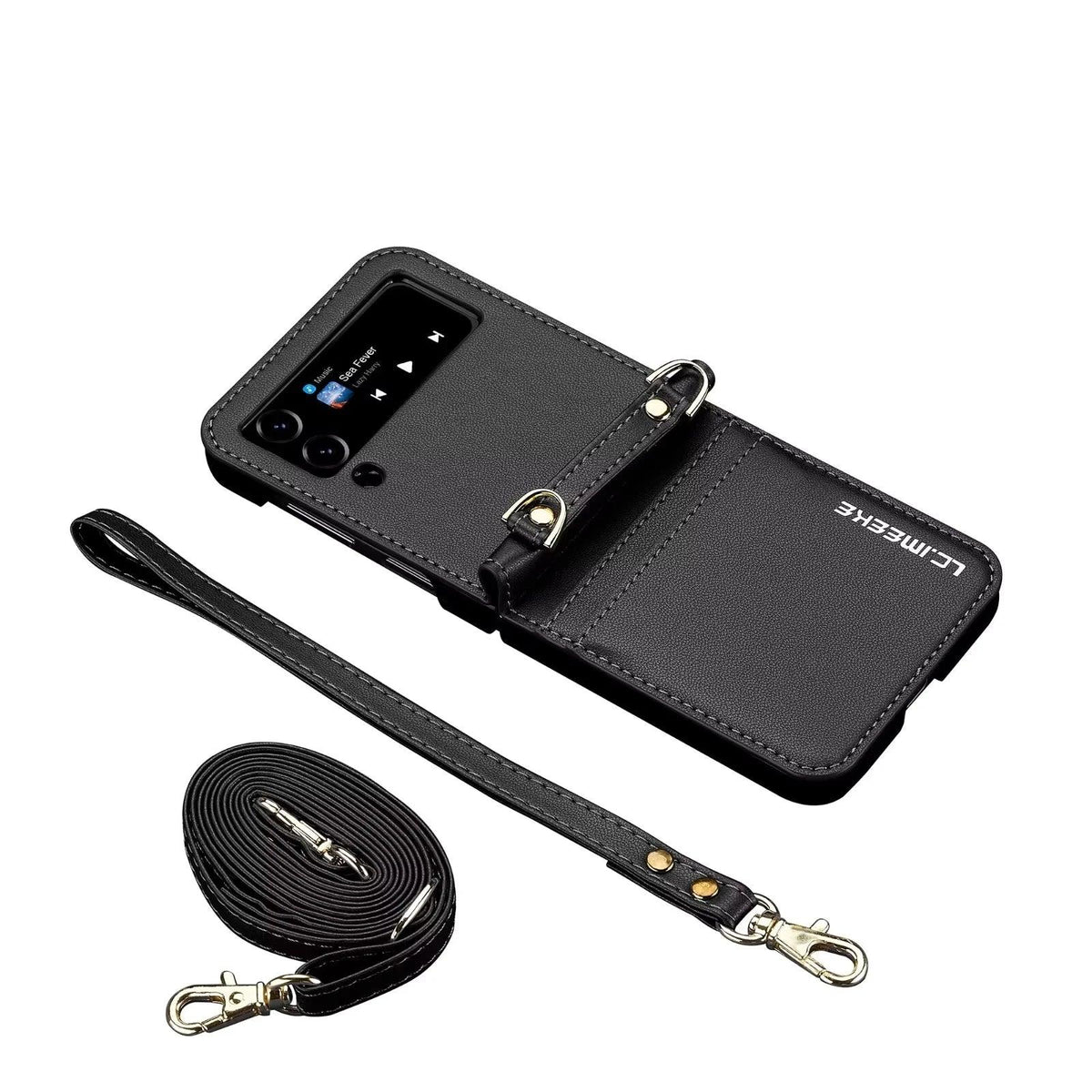 Crossbody Cards Solt Wallet Leather Case For Samsung Galaxy Z Flip 8 7 FE 6 5 4 3 5G Flip6 Flip7 Hand Strap Lanyard Pocket Cover