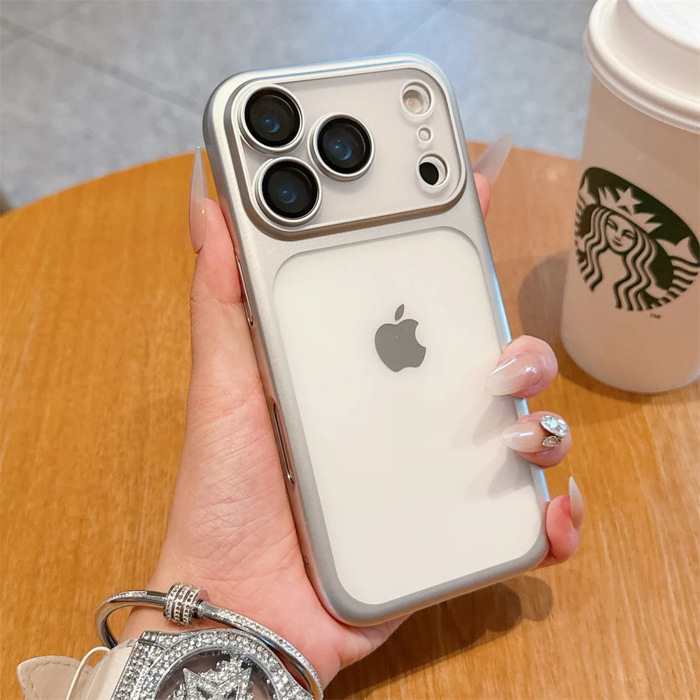 Luxury Frosted Transparent Matte Phone Case For iPhone 16 15 17 18 Pro Max Air 14 13 12 11 Metallic Color Frame Protection Cover