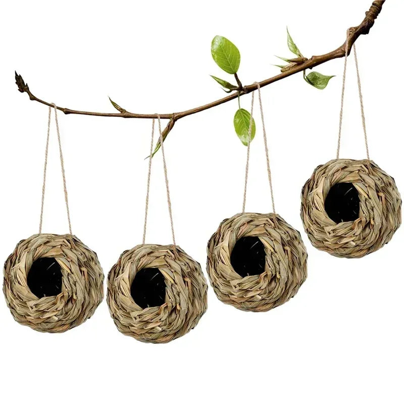 2024 New Birds Nest Bird Cage Grass Egg Cage Bird House Outdoor Decorative Weaved Hanging Parrot Nest Houses Pet Bedroom - Urbizia