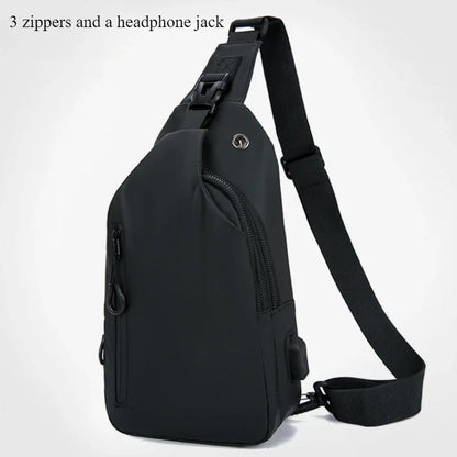 Men Bag Fashion New Solid Color Men Chest Bag Outdoor Casual Fashion One Shoulder Crossbody Bag Nylon USB Charging Shoulder Bags