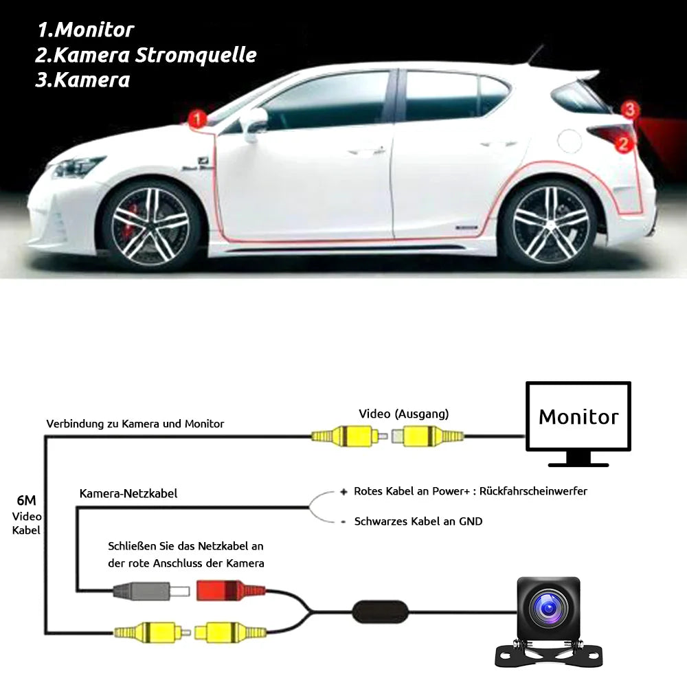 ESSGOO Universal AHD Car Backup Parking Reverse  Camera Night Vision Car Rear View Reverse Camera IP68 Waterproof 120° Wide View
