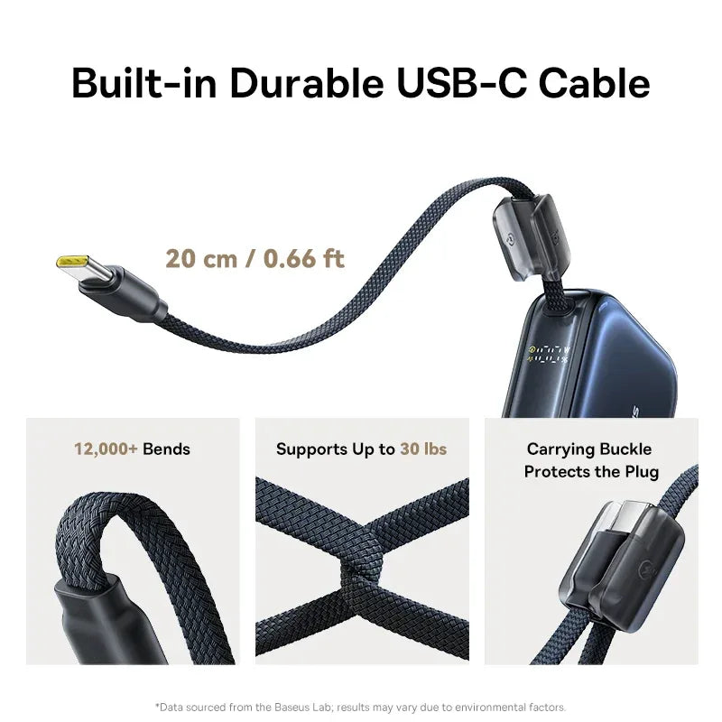 Baseus 45W 10000mAh Mini Power Bank Built-in USB-C Cable