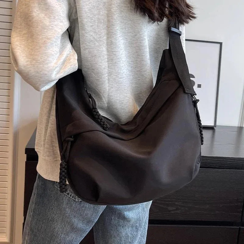 New retro nylon tote bag, stylish large capacity shoulder bag, commuting crossbody bag