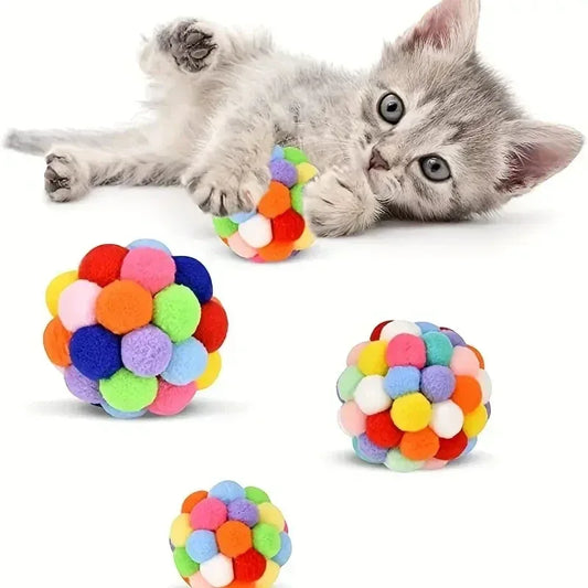 1/3PCS Cat Toys Cat Plush Ball Toy Pet Elastic Bell Ball Self Hi Ball Playing Cat Colorful Woolen Ball - Urbizia