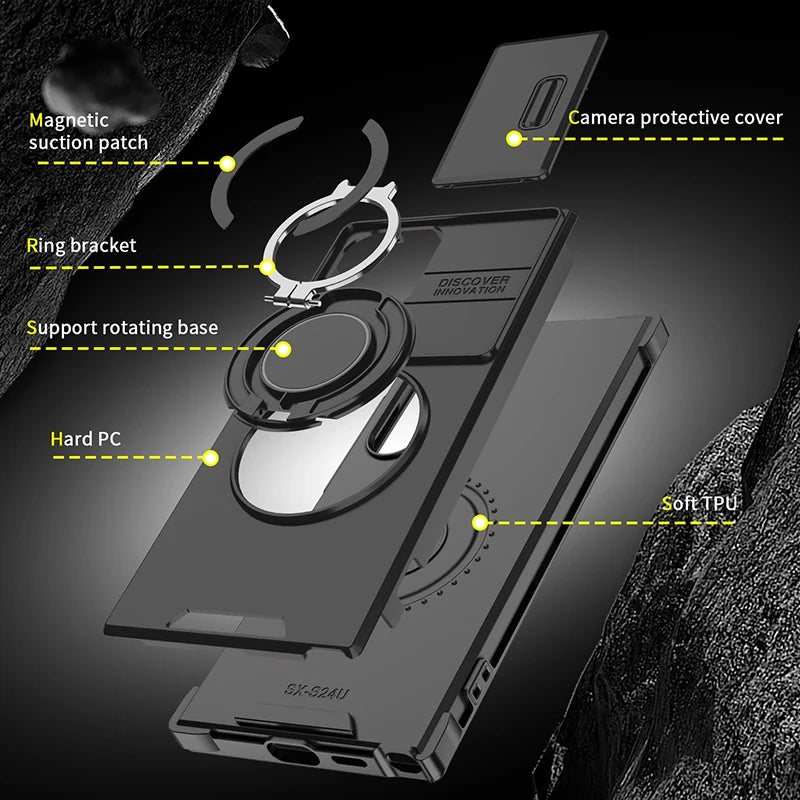 Luxury 360 ° Rotating Hidden Metal Ring Car Holder Armor Phone Case For Samsung S24 Ultra S21 S22 S23 Ultra Plus S20 FE A54 A15