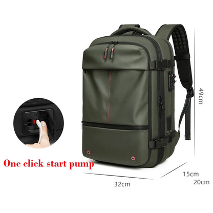 Men Travel Backpack One Click Start Pump Vacuum Compression Laptop Backpack Hiking Business 60L Extended Mountaineering Backpack