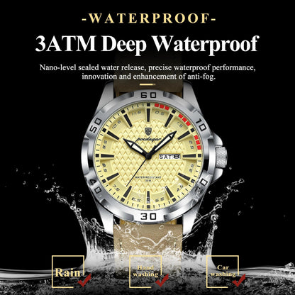 POEDAGAR Original Business Man Wristwatch Waterproof Luminous Date Week Casual Watch For Men Quartz Leather Luxury Fashion Men's Watches Reloj