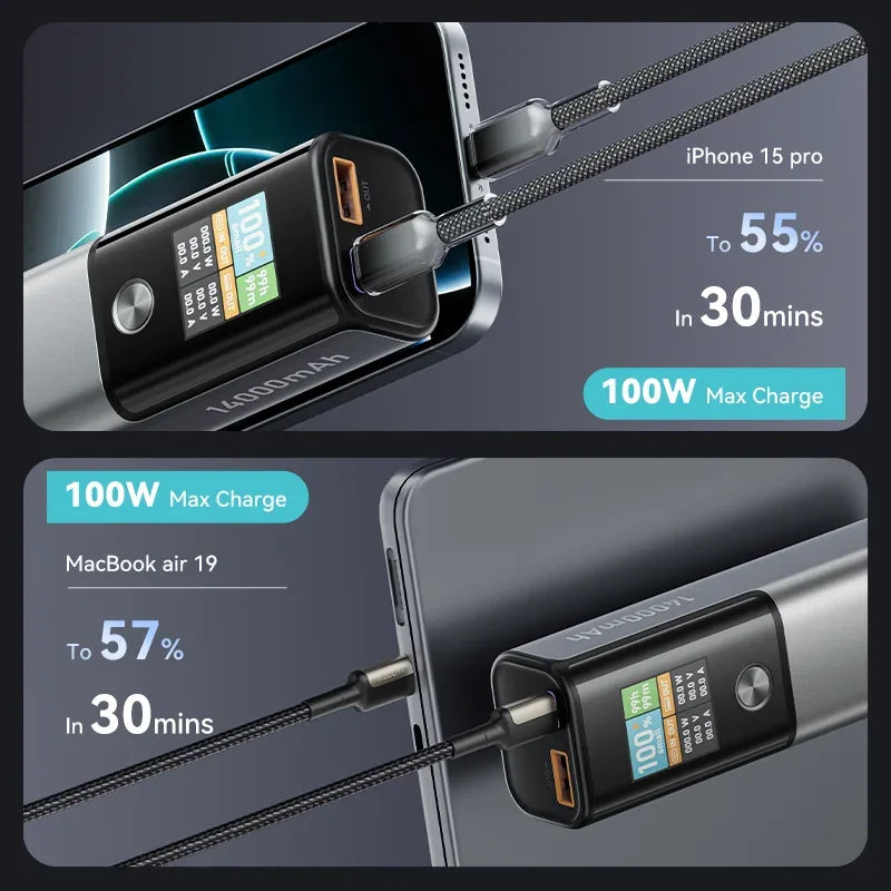 KUULAA Power Bank 14000mAh Portable Charger 100W PD Fast Charging External Battery PowerBank for Macbook for iPad Laptop Notbook