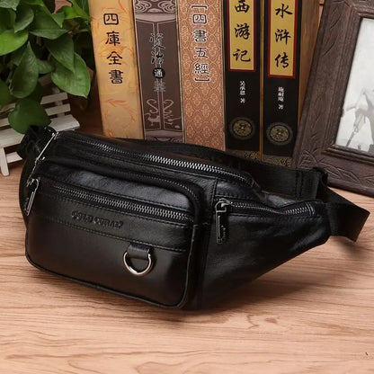 Genuine Leather Waist Fanny Pack Bag For Men Travel Retro Natural Skin Male Purse Cross Body Sling Chest Hip Bum Belt Bags