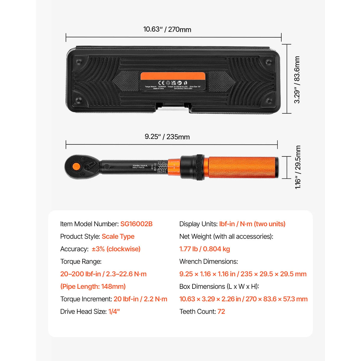 SucceBuy Torque Wrench Set Drive Click Torque Wrench Dual-Direction Adjustable  Mechanical Dual Range Scales Torque Wrench Kit