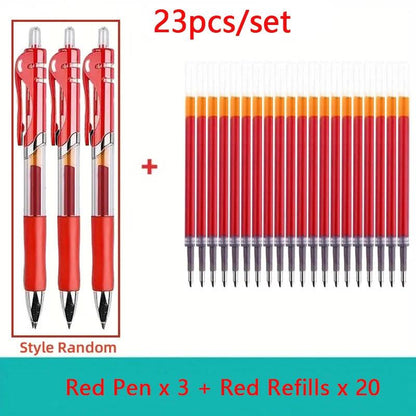 23/33Pcs Retractable Ballpoint Pen Large Capacity 0.5mm Ballpoint Pen Black/Red/Blue Replaceable Refill School Supplies