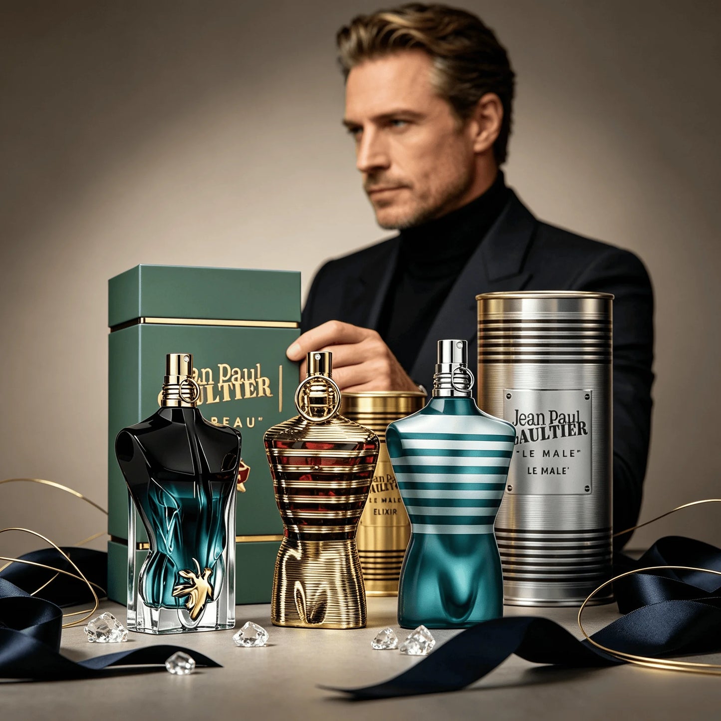 Jean Paul Gaultier 4 Styles Men Perfume Collection Set Le Male Le Parfum Le Beau Le Parfum Original Le Male Eau De Parfum Natural Spray Long Lasting Woody Scent Iconic Torso Shaped Bottle Luxury Metal Cylindrical Gift Can for