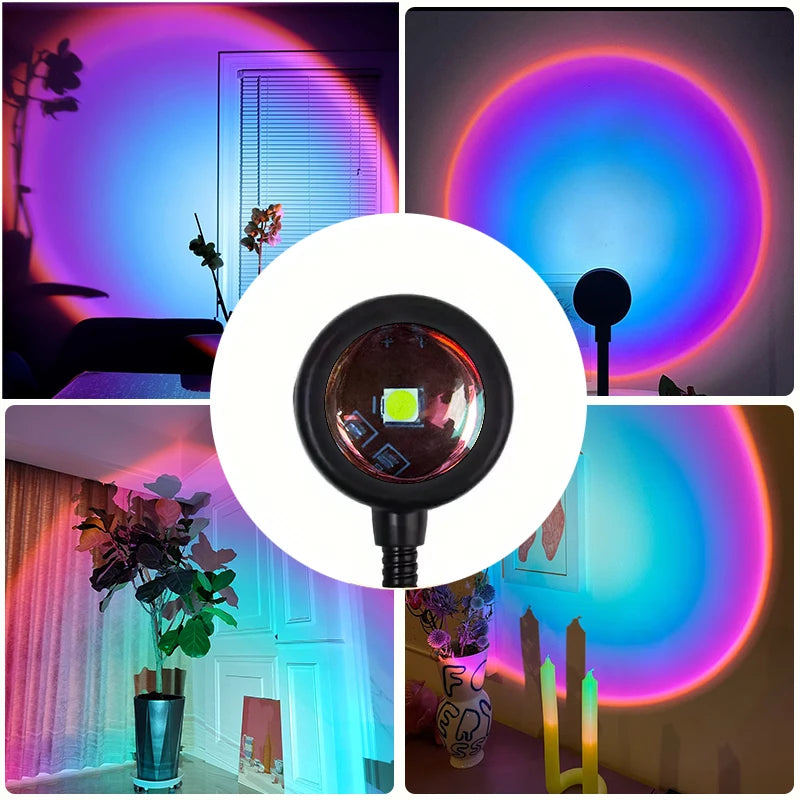 Rainbow projection lamp, USB decorative sunset atmosphere lamp, multi-angle rotatable, suitable for home living room and bedroom