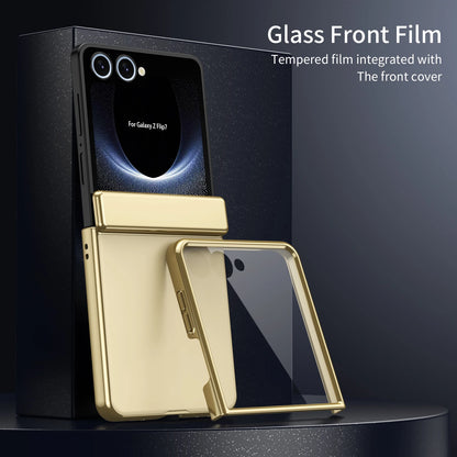 For Samsung Galaxy Z Flip 7 6 5 4 3 AG Matte Vacuum Plating Hinge Full Protective Glass Front Film Drop Resistant Phone Case