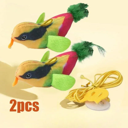 Indoor Interactive Birds Toy for Cat Chasing Teasing Toy Sounding Catnip Cat Teaser Toy Self-hilarity Wall Hanging Birds Cat Toy - Urbizia