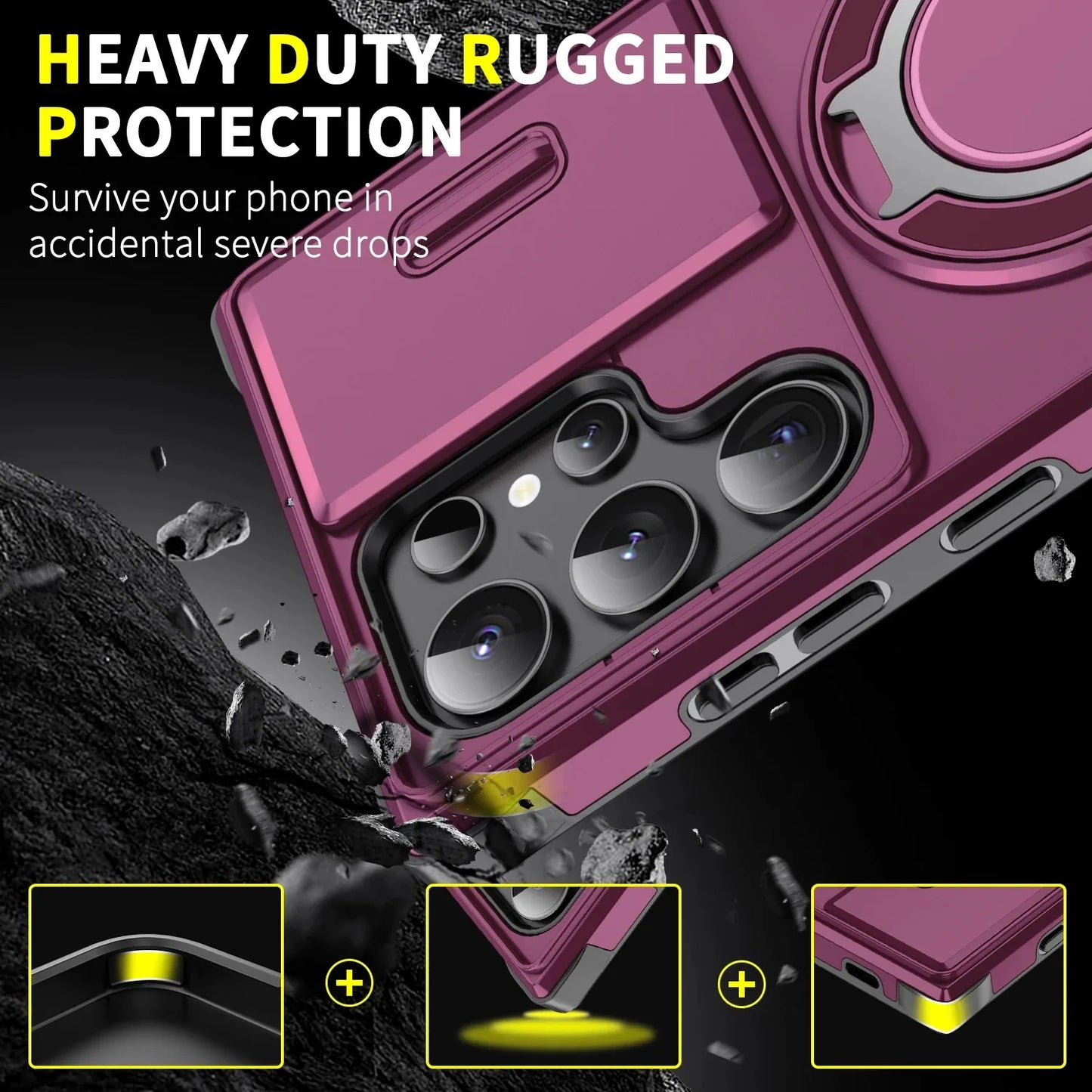 Armor Case for Samsung Galaxy S26 S25 S24 S23 Ultra Plus S25FE S24FE Magnetic Holder Slide Camera Protect Shockproof Back Cover