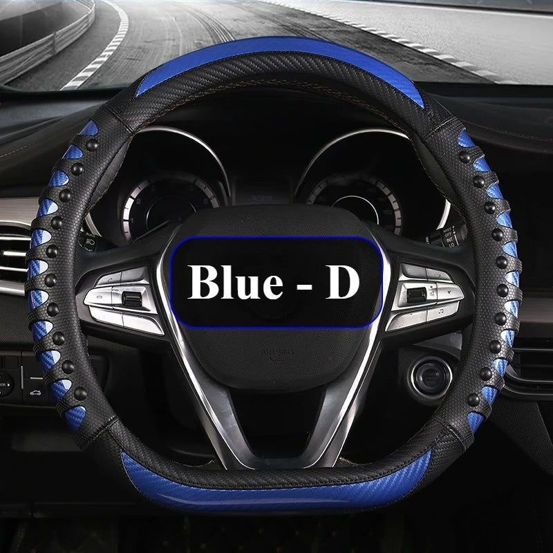 Carbon Fiber Leather Auto Steering Wheel Cover Universal Non Slip Steering Wheel Covers Car Accessories Interior Steering Covers