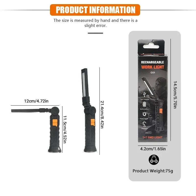 Portable USB Rechargeable COB LED Work Light - Urbizia