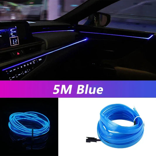 5M Car Interior Led Strip Light Neon EL Wiring Decorative Lamp For Auto DIY Flexible Ambient Light USB Party Atmosphere Diode - Urbizia