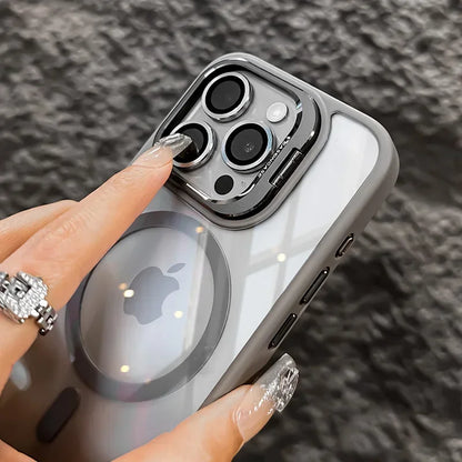 Luxury Metal Ring Bracket High Transparent Shockproof Mobile Phone Case For iPhone 16 15 14 13 12 11 ProMax Lens protective film