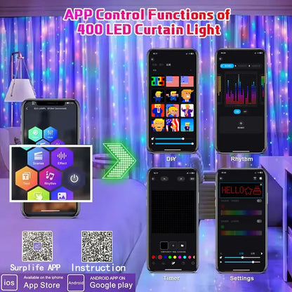 400 LED Smart Curtain Lights – App-Controlled Music Sync Fairy Lights