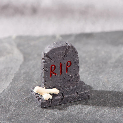 Miniature Halloween Resin Figurines – 3D Horror Raven, Tombstone, Ghost & Skull Ornaments