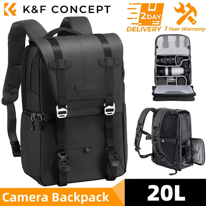 K&F CONCEPT Photography Professional Camera Backpack Outdoor Travel Bag Can Carry Tripod Ergonomic Design For Sony Canon Nikon
